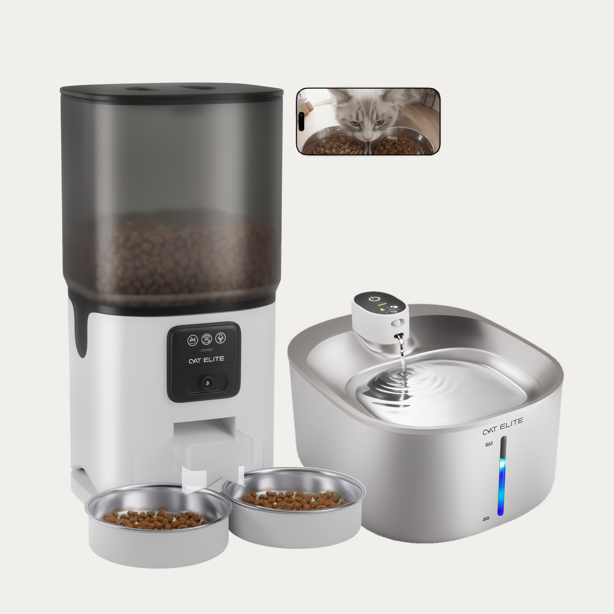 Bundel | Sync Dubbele Voerautomaat & Stream Drinkfontein RVS