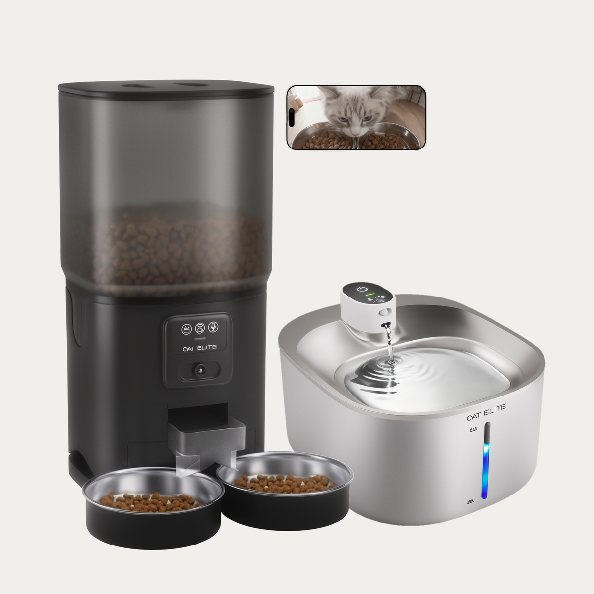 Bundel | Sync Dubbele Voerautomaat & Stream Drinkfontein RVS