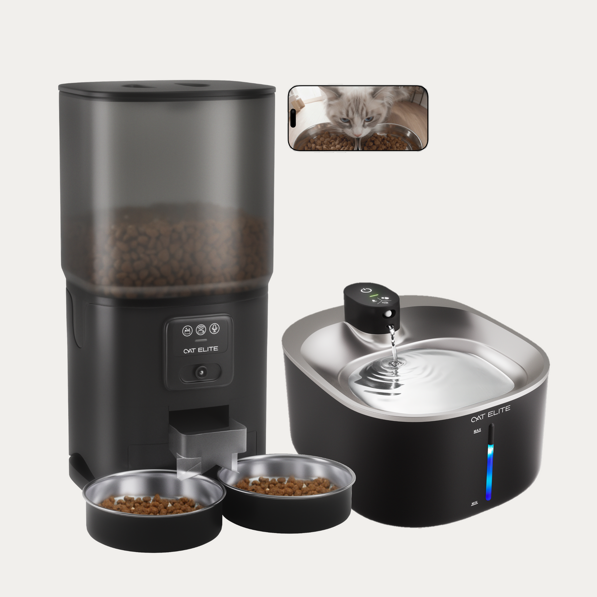 Bundel | Sync Dubbele Voerautomaat & Stream Drinkfontein RVS