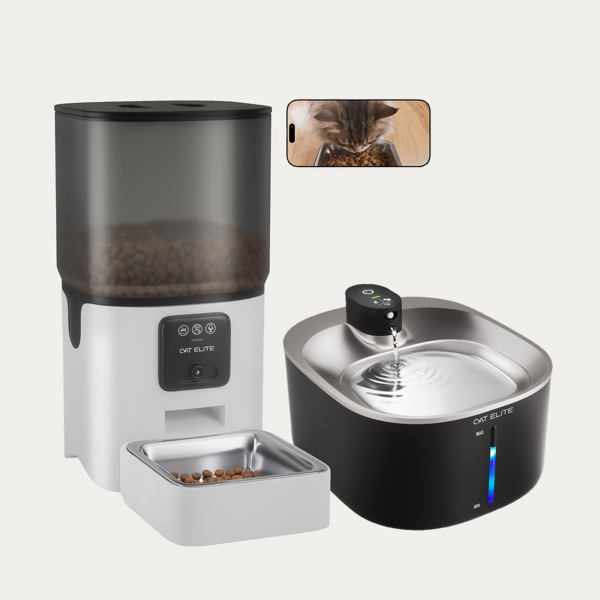 Bundel | Sync Enkele Voerautomaat & Stream Drinkfontein RVS