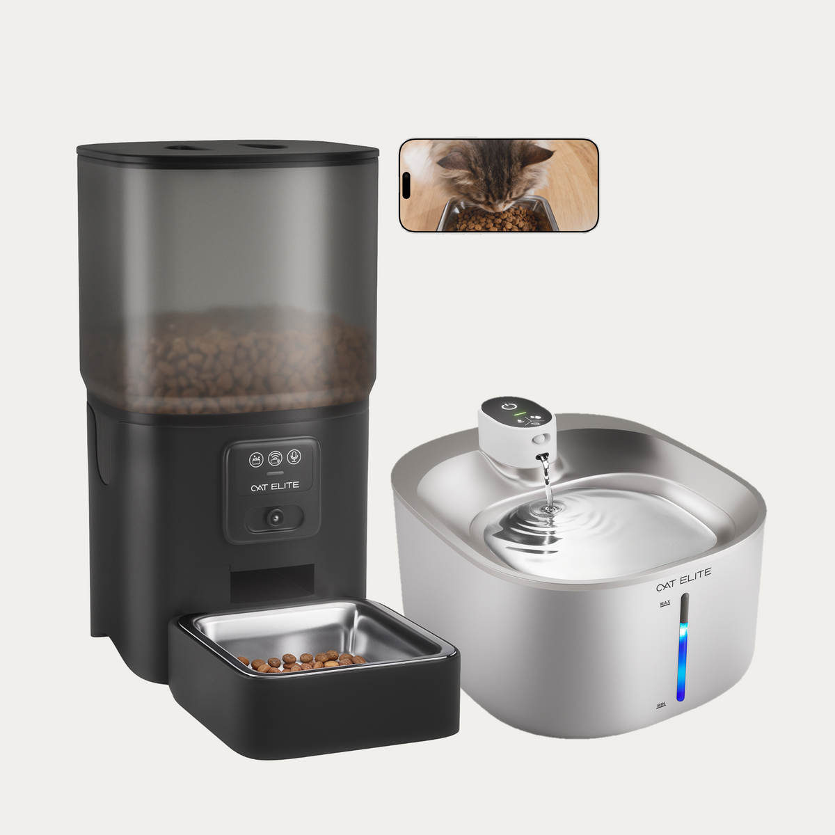 Bundel | Sync Enkele Voerautomaat & Stream Drinkfontein RVS